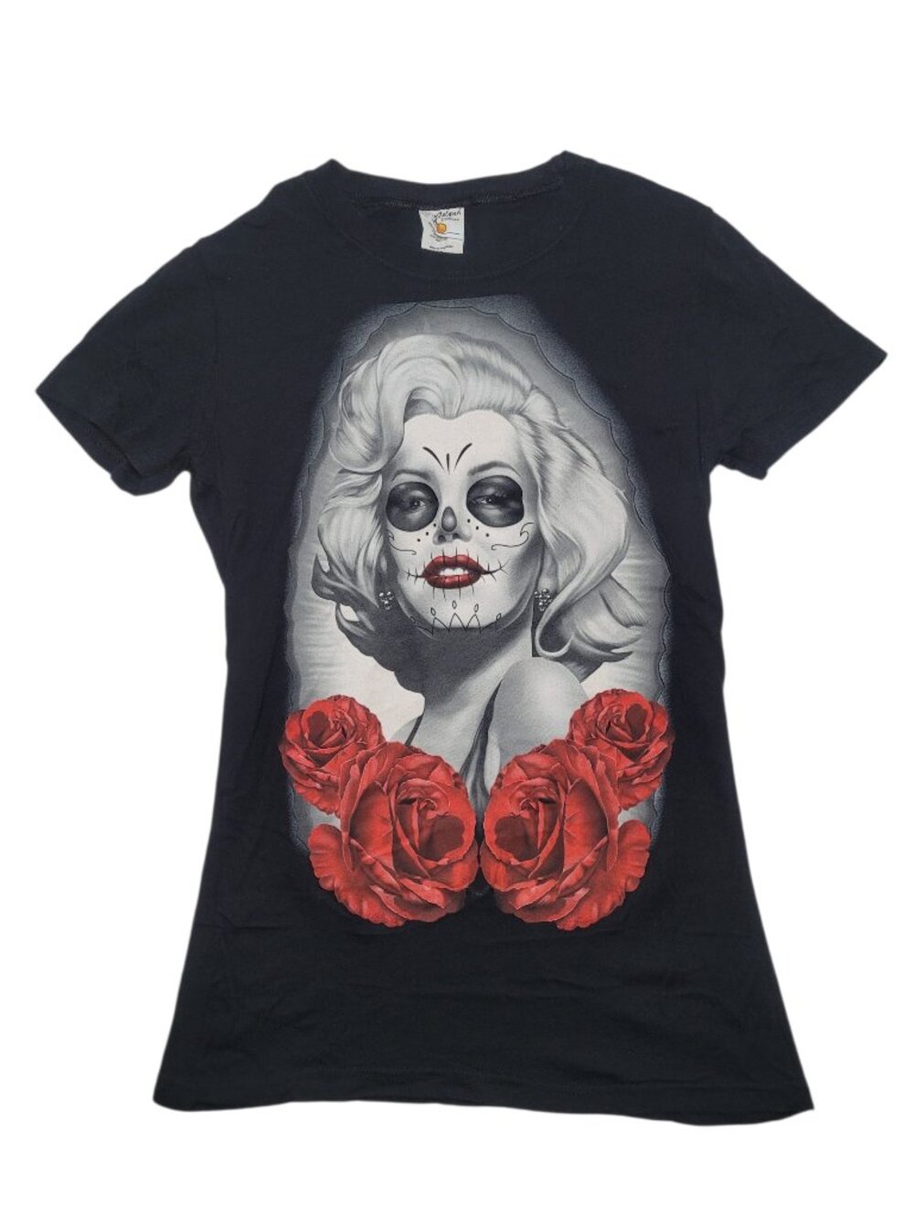 Marilyn Monroe Day of the Dead Sugar Skull T Shirt Red Rose Tattoo Style Medium - Picture 3 of 8